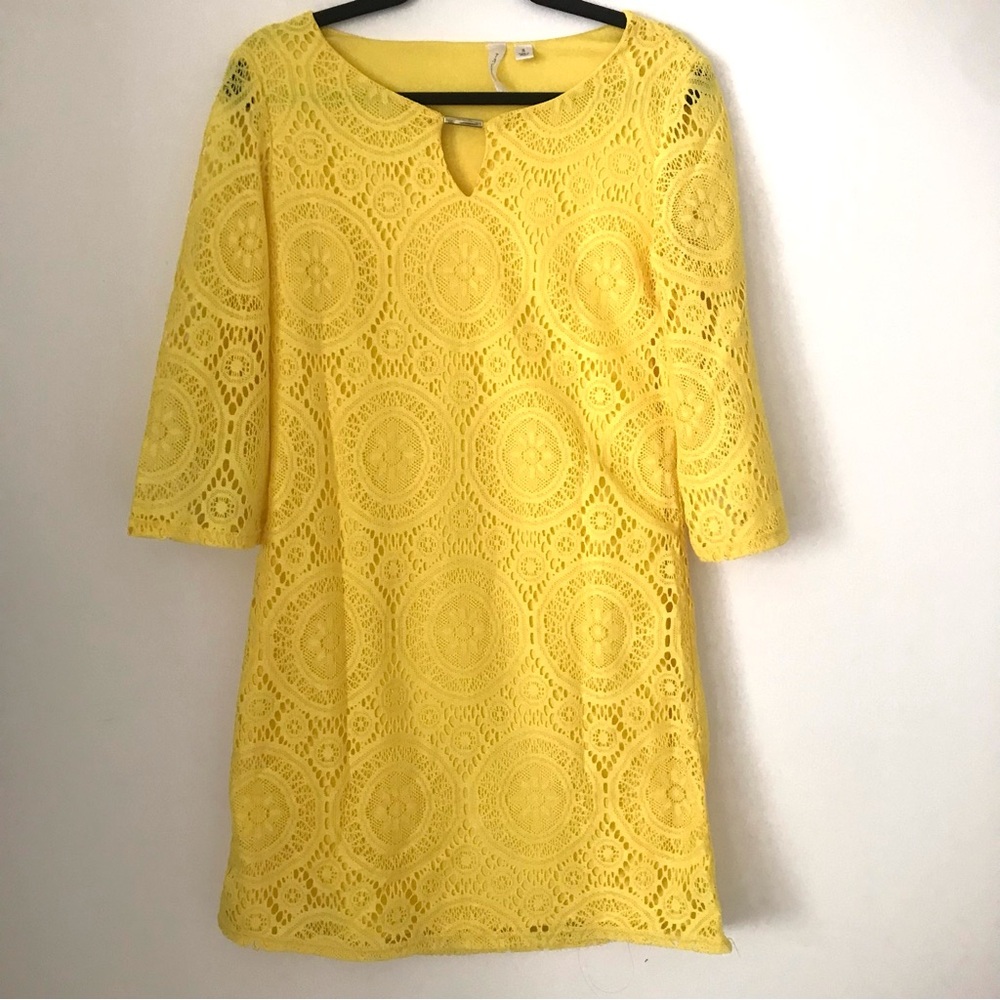 Like New! Tacera Yellow Lace Shift Dress – Size S, Boho Chic